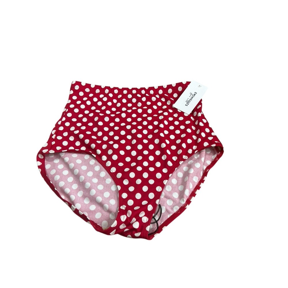 NWT Swimsuits For All Red & White Poka Dots sz 14 Bikini‎ Bottom High Waist
